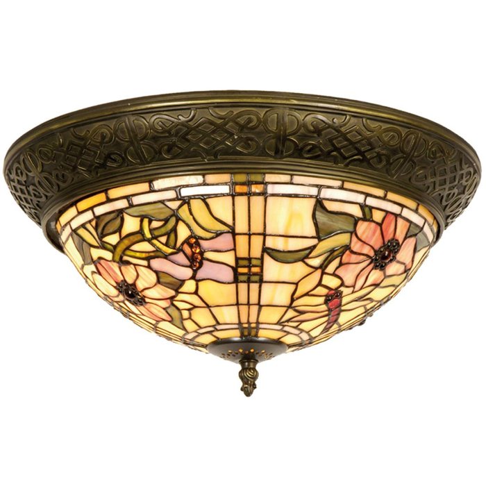 Lumilamp 5LL-5350 Lámpara de techo Tiffany Ø 38x19 cm Triángulo de flores de cristal rosa beige
