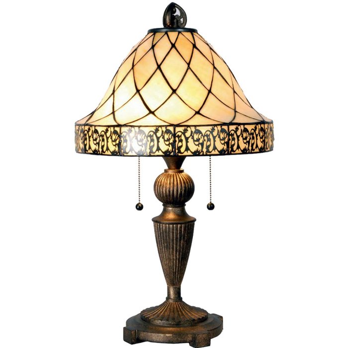 LumiLamp 5LL-5408 Lámpara de mesa Tiffany Ø 36x62 cm Triángulo de cristal marrón beige