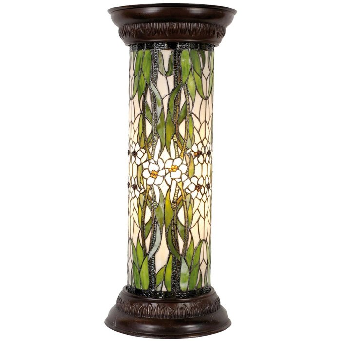 LumiLamp 5LL-5539 Columna Tiffany Ø 31x78 cm Vidrio Verde Blanco Flores Redonda