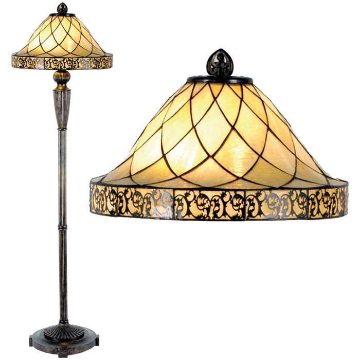 LumiLamp 5LL-5613 Lámpara de pie Tiffany Ø 46x168 cm Lámpara de pie triangular de cristal beige