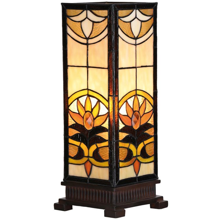 LumiLamp 5LL-5780 Lámpara de mesa Tiffany 18x18x45 cm Cuadrada de cristal marrón beige