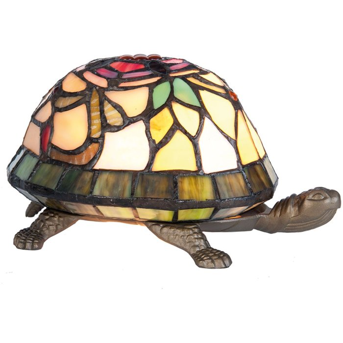 LumiLamp 5LL-5787 Lámpara de mesa Tiffany 15x22x13 cm Marrón Rojo Vidrio Tortuga