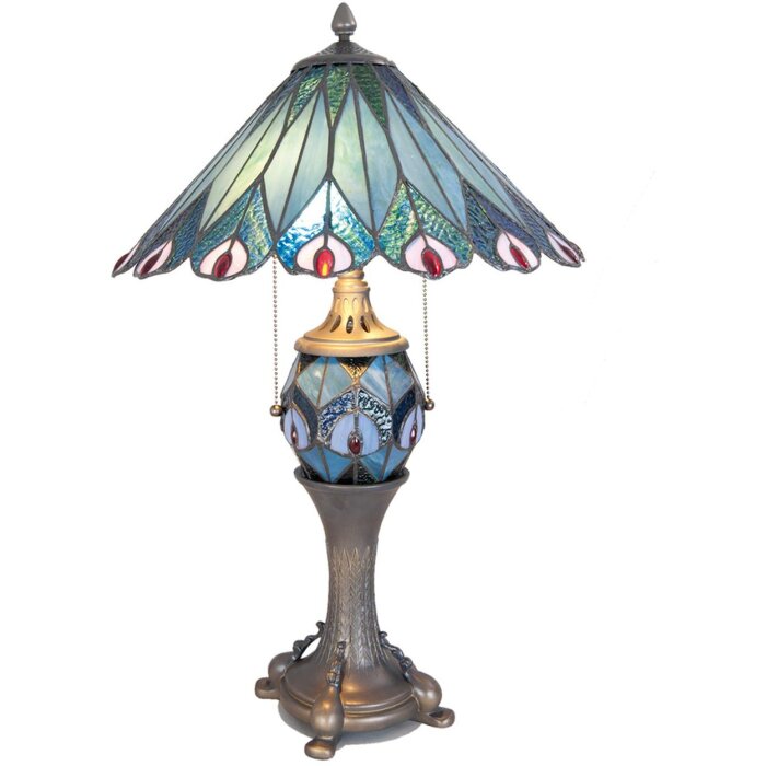 LumiLamp 5LL-5829 Lámpara de mesa Tiffany Ø 40x65 cm Azul Vidrio Rojo