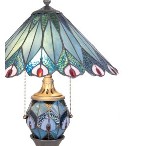 LumiLamp 5LL-5829 Lámpara de mesa Tiffany Ø 40x65 cm Azul Vidrio Rojo