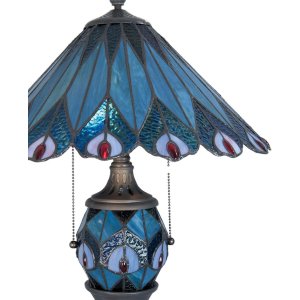 LumiLamp 5LL-5829 Lámpara de mesa Tiffany Ø 40x65 cm Azul Vidrio Rojo