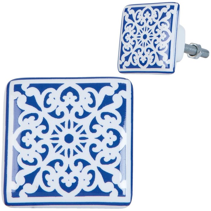 Clayre & Eef 63415 Pomo 3x2x3 cm Azul Blanco Cerámica Cuadrado