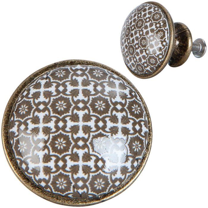 Clayre & Eef 63423 Pomo Puerta Ø 2 cm Marrón Blanco Cerámica Flores Redondo