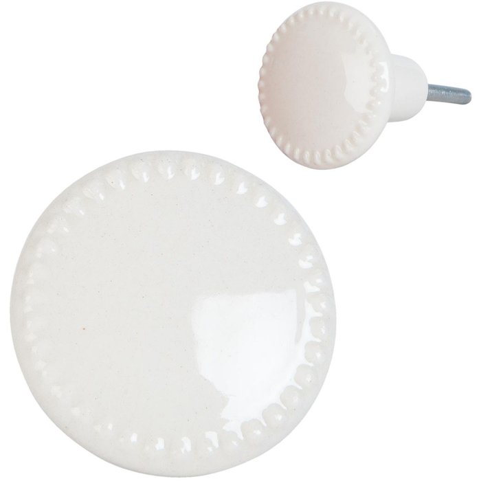 Clayre & Eef 63436 Pomo para puerta Ø 4 cm Pomo para mueble redondo de cerámica beige