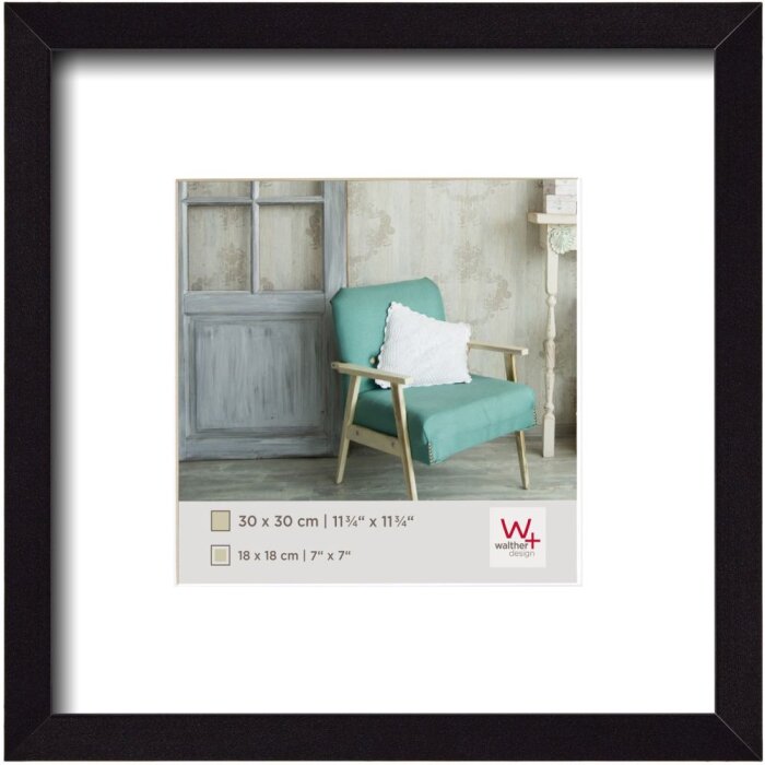 Marco de madera Walther Estocolmo negro 30x30 cm con Passepartout 18x18 cm