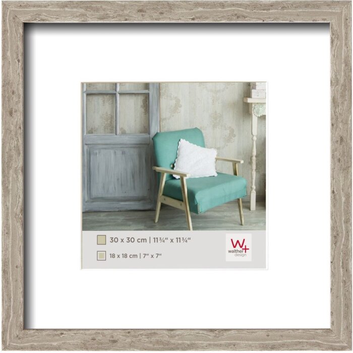 Marco de madera Walther Stockholm gris 30x30 cm con Passepartout 18x18 cm