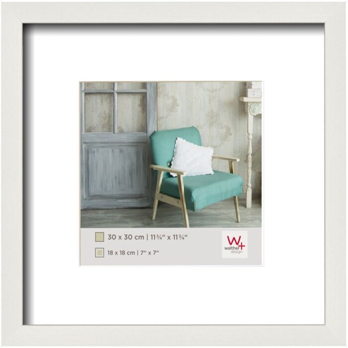 Marco de madera Walther Estocolmo blanco 30x30 cm con Passepartout 18x18 cm