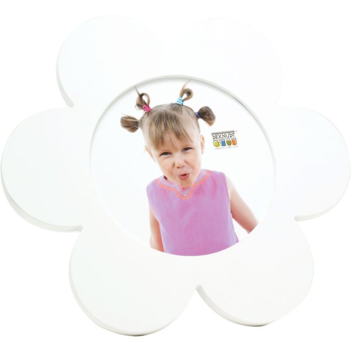 Marco infantil flor madera blanca 12 cm