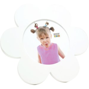 Marco infantil flor madera blanca 12 cm