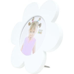 Marco infantil flor madera blanca 12 cm