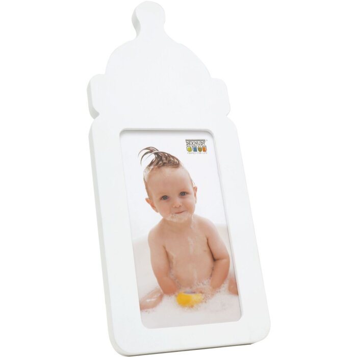 Marco infantil biberón madera blanco 8.0 x15.0 cm