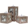 S67TQ Portacandelitas madera gris, tamaño: 9 x 25 x 16 cm