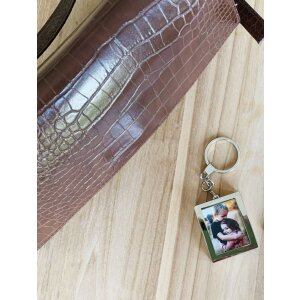 Llavero con foto y moneda para carro de la compra metal plateado 3,5 x4,5 cm S59NC