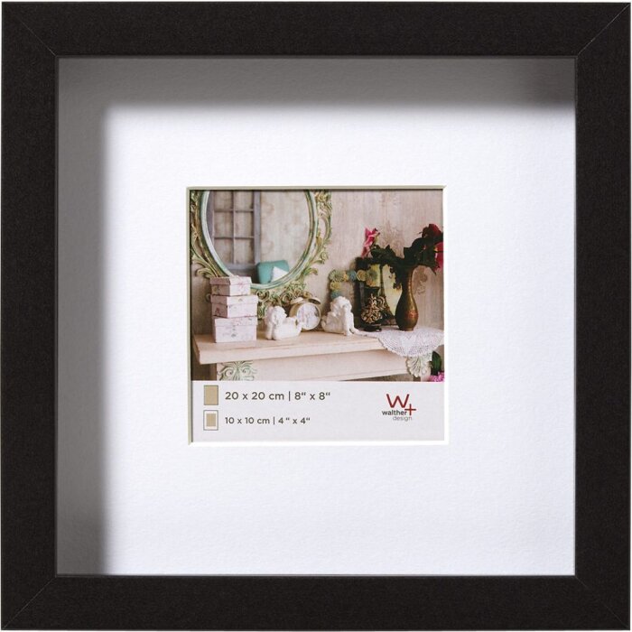 Marco de madera Walther 3D Estocolmo negro 20x20 cm con Passepartout 15x15 cm