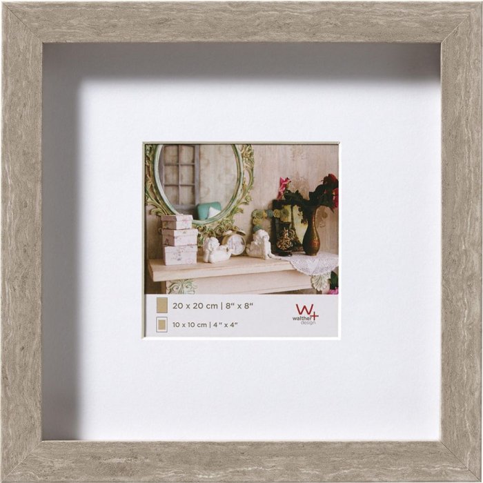 Marco de madera Walther 3D Estocolmo gris 20x20 cm con Passepartout 15x15 cm