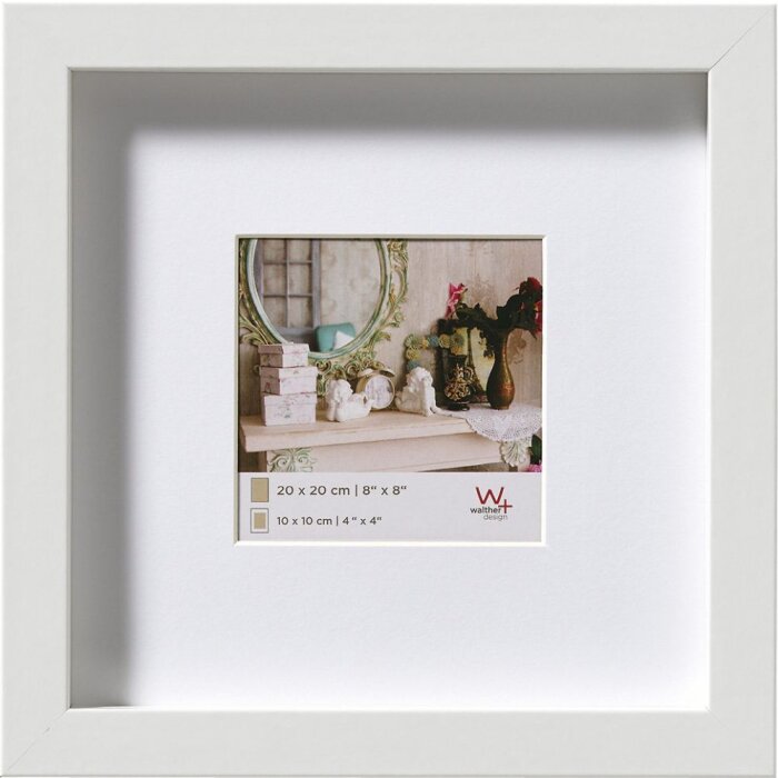 Marco de madera Walther 3D Estocolmo blanco 20x20 cm con Passepartout 15x15 cm