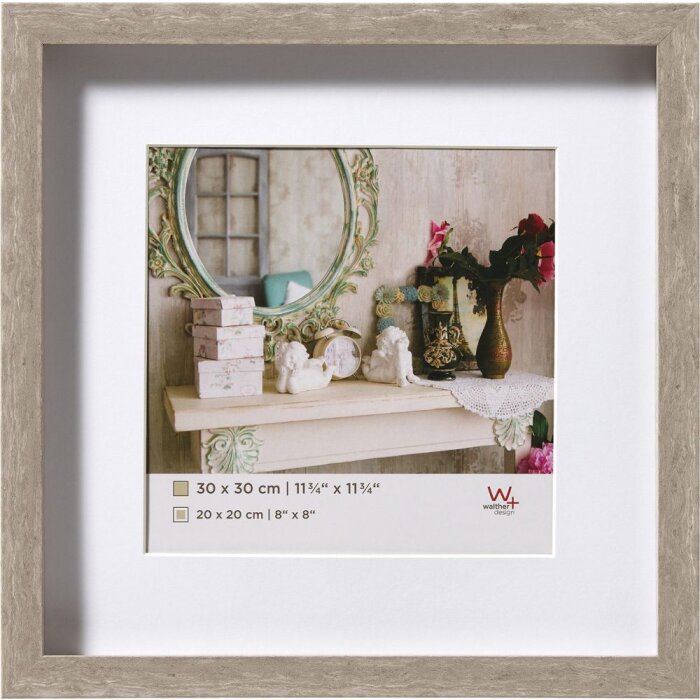 Marco de madera Walther 3D Estocolmo gris 30x30 cm con Passepartout 18x18 cm