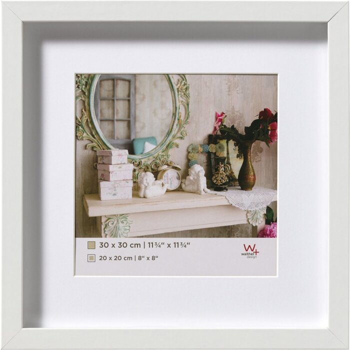 Marco de madera Walther 3D Estocolmo blanco 30x30 cm con Passepartout 18x18 cm