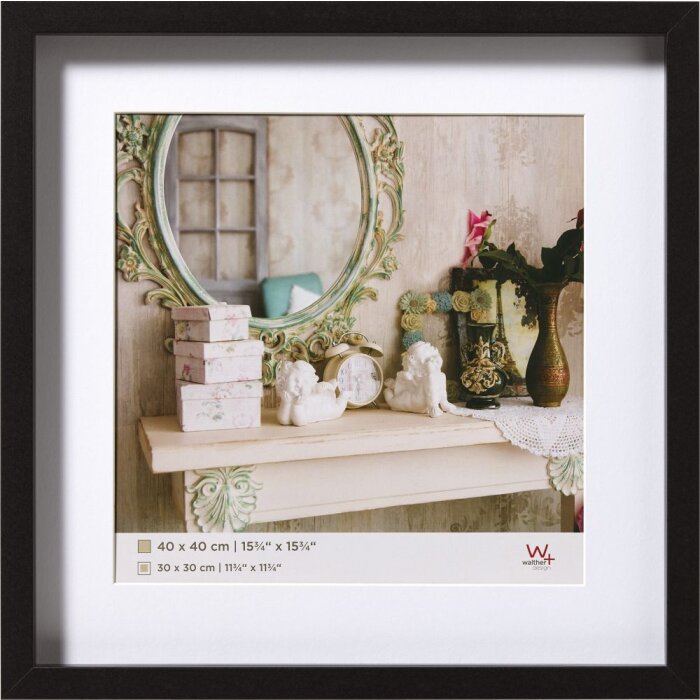 Marco de madera Walther 3D Estocolmo negro 40x40 cm con Passepartout 30x30 cm