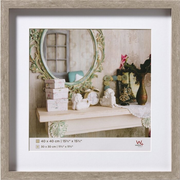 Marco de madera Walther 3D Estocolmo gris 40x40 cm con Passepartout 30x30 cm