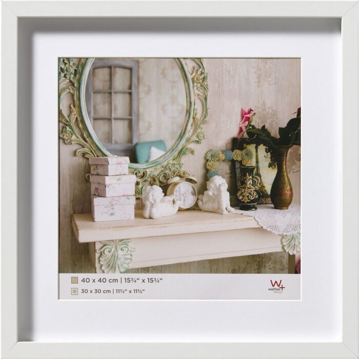 Marco de madera Walther 3D Estocolmo blanco 40x40 cm con Passepartout 30x30 cm