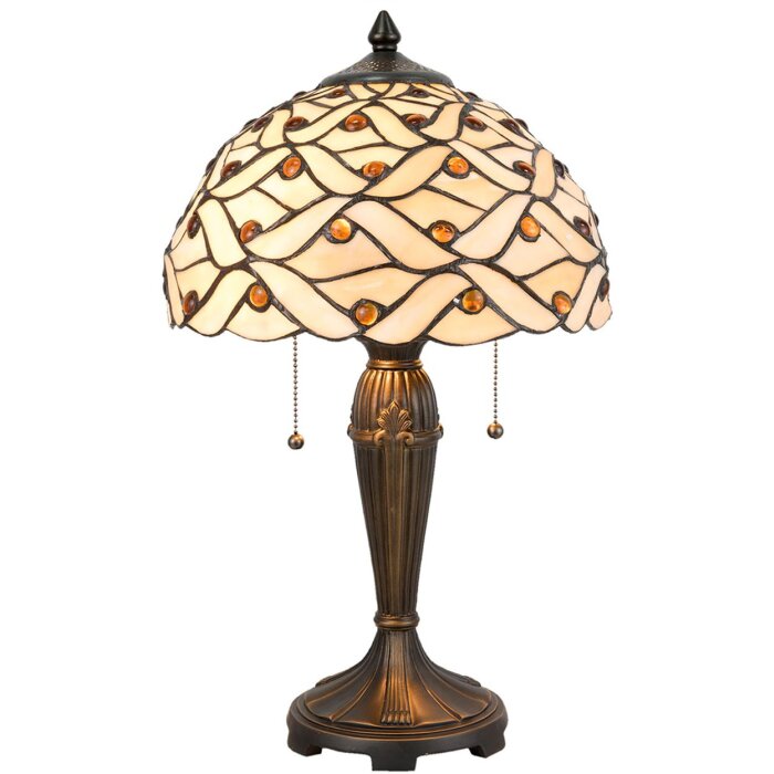LumiLamp 5LL-5181 Lámpara de mesa Tiffany Ø 30x50 cm Semicírculo de cristal marrón beige