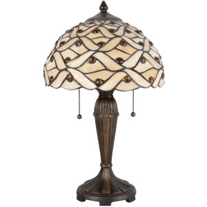 LumiLamp 5LL-5181 Lámpara de mesa Tiffany Ø 30x50 cm Semicírculo de cristal marrón beige