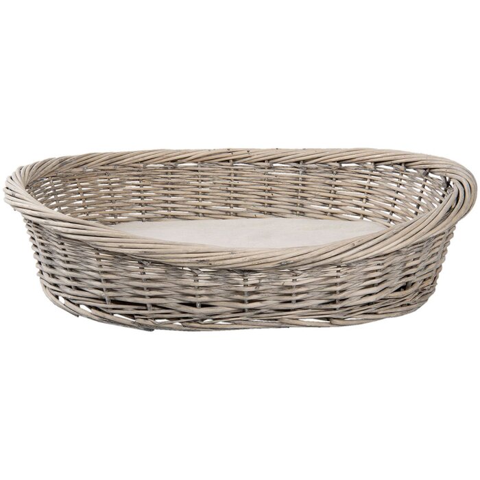 Clayre & Eef 5RO0388 Cama para perro 74x57x19 cm Ratán gris Cojín ovalado para perro