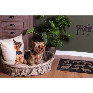 Clayre & Eef 5RO0388 Cama para perro 74x57x19 cm Ratán gris Cojín ovalado para perro
