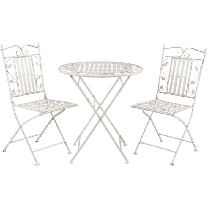 Mesa con 2 sillas Clayre & Eef 5Y0385 - Ø 70x77 cm - 40x52x93 cm (2) blanco envejecido