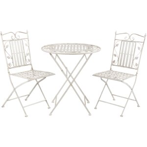 Mesa con 2 sillas Clayre & Eef 5Y0385 - Ø 70x77 cm - 40x52x93 cm (2) blanco envejecido