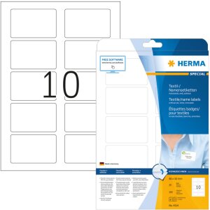 Herma SPECIAL etiquetas con nombre, removibles, A4, 80 x 50 mm, blancas, separables, de acetato de seda, imprimibles