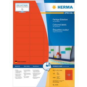 Etiquetas de color Herma SPECIAL A4, 45,7 x 21,2 mm, rojas, adhesivo permanente