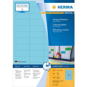 Etiquetas de color Herma SPECIAL A4, 45,7 x 21,2 mm, azul, adhesivo permanente