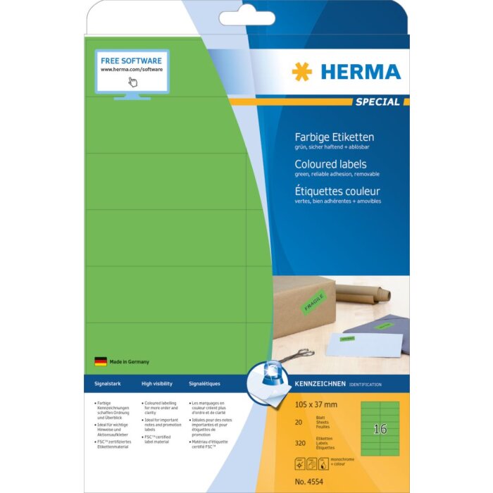 Etiquetas de color Herma SPECIAL A4, 105 x 37 mm, papel removible verde mate