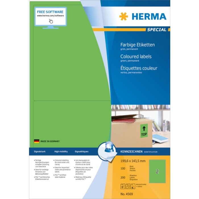 Etiquetas de color Herma SPECIAL A4, 199,6 x 143,5 mm, verde, adhesivo permanente