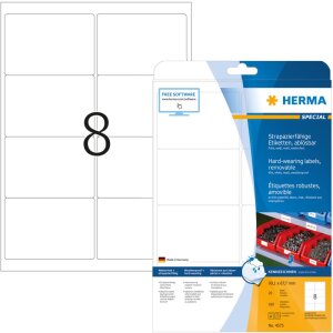 Etiquetas Herma SPECIAL de lámina resistente a la intemperie A4, 99,1 x 67 mm, blancas, adhesión extremadamente fuerte, removibles