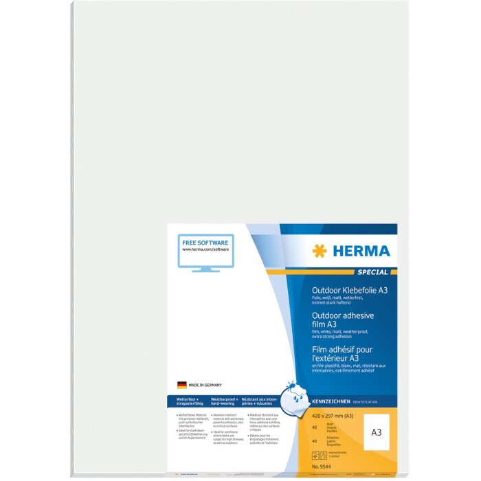 Etiquetas Herma SPECIAL de lámina resistente a la intemperie para exteriores, A3, 297 x 420 mm, blancas, adhesión extremadamente fuerte, estirables