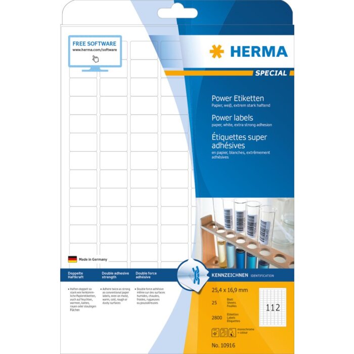 Etiquetas Herma SPECIAL Power A4, 25,4 x 16,9 mm, blancas, adhesivo extremadamente fuerte, de papel