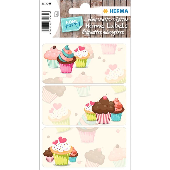 Herma DECOR Sticker Cupcakes 3 hojas 9 papel adhesivo para regalos y tarjetas