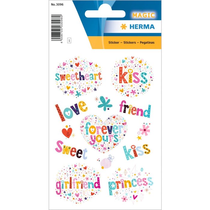 Herma MAGIC Sticker Saludos, papel de aluminio con purpurina