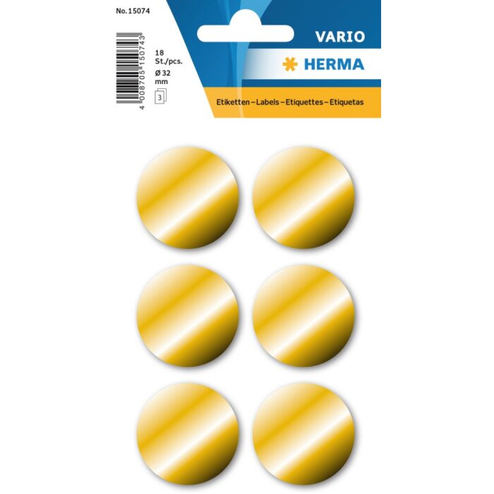 Herma DECOR etiquetas doradas Ø 32 mm, adhesivo permanente