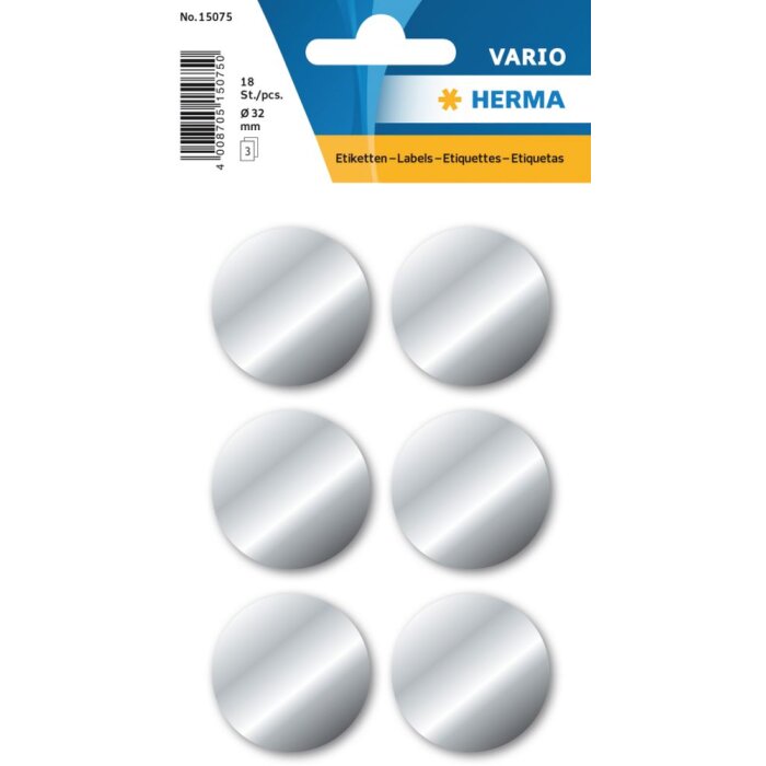 Etiquetas plateadas Herma DECOR Ø 32 mm, adhesivo permanente