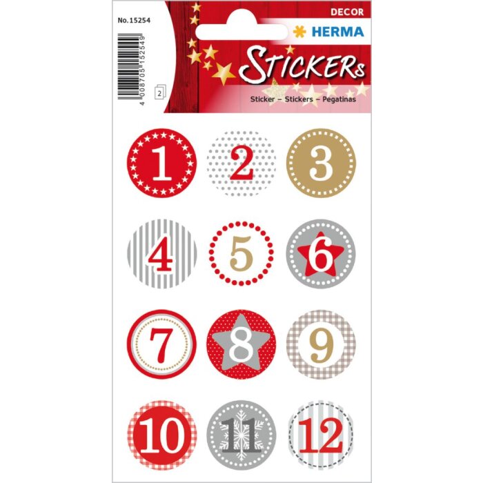 Herma DECOR pegatinas Calendario de Adviento 1-24, rojo Ø 2 cm