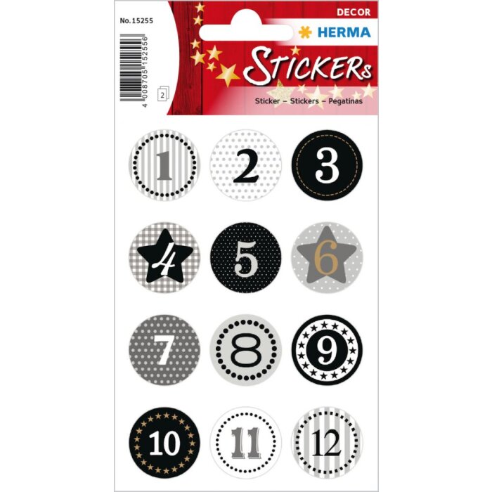Pegatinas Herma DECOR Calendario de Adviento 1-24, gofrado dorado negro