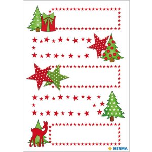 Herma DECOR pegatinas regalo estrellas + abeto, brillo